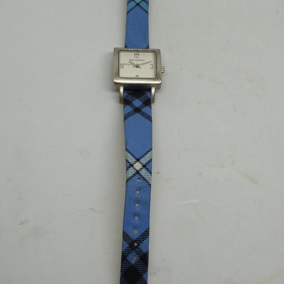 Vera Bradley Women's 25mm Square Silver Tone Blue Plaid Strap Watch NEW BATTERY - Picture 5 of 11